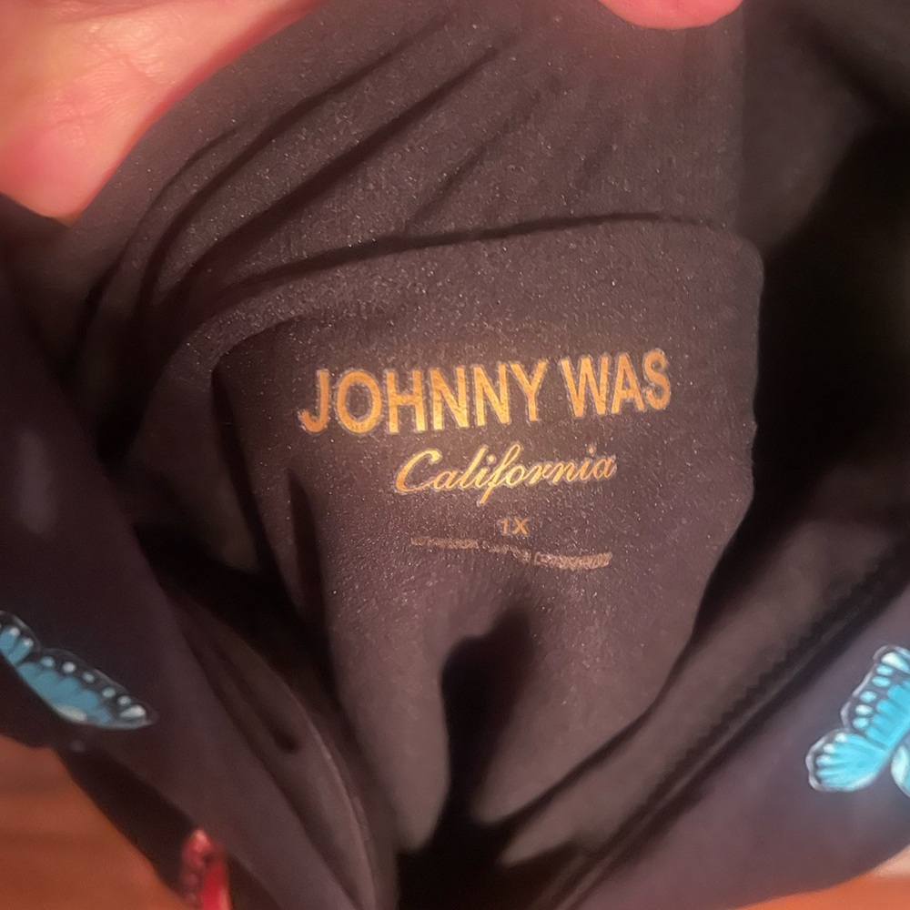 Johnny Was Black swim Dress with Blue and Red Accents - Picture 3 of 3